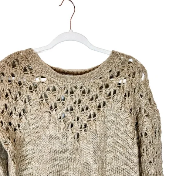 Joseph A. NWT Sweater L Womens Tan Open Knit Round Neck Pullover Size Large - Picture 4 of 7
